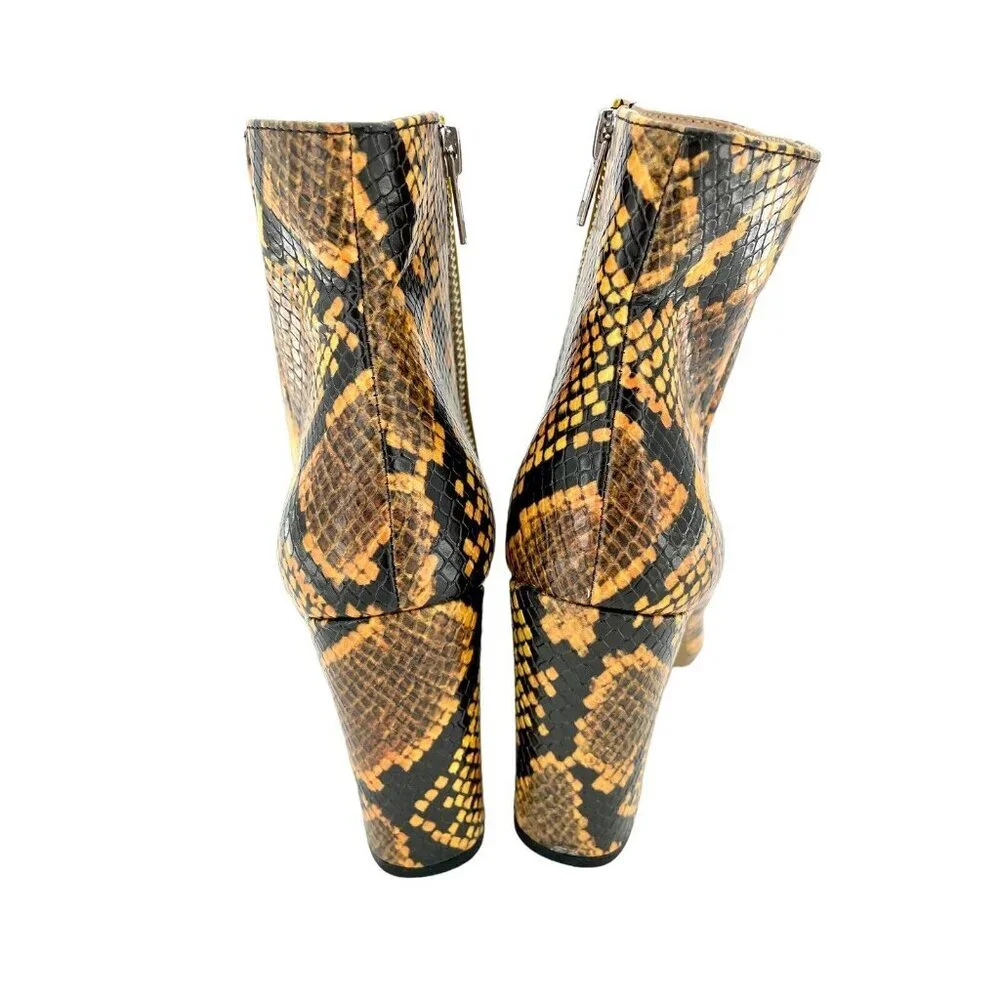 Steve Madden Pixie Ankle Boots Orange Black Snake Print Block Heel SZ 6.5